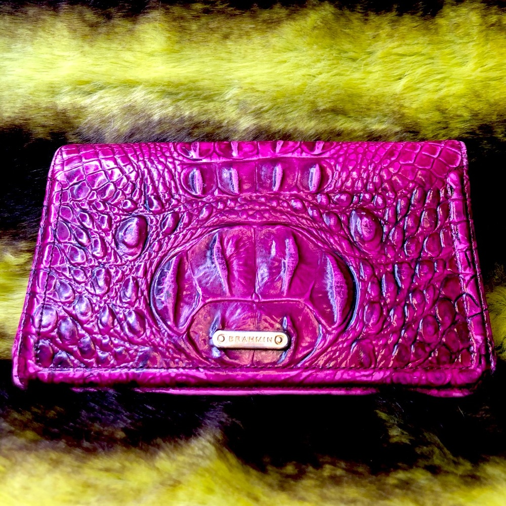 Brahmin magenta crocodile leather wallet EUC